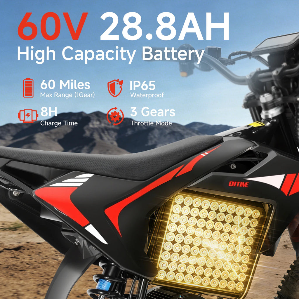 Electric Dirt Bike 4500W Peak&Up to 60 Miles 50MPH 60V 28.8Ah Battery E-Bike 14/12" Fat Tire Electric Motorcycle