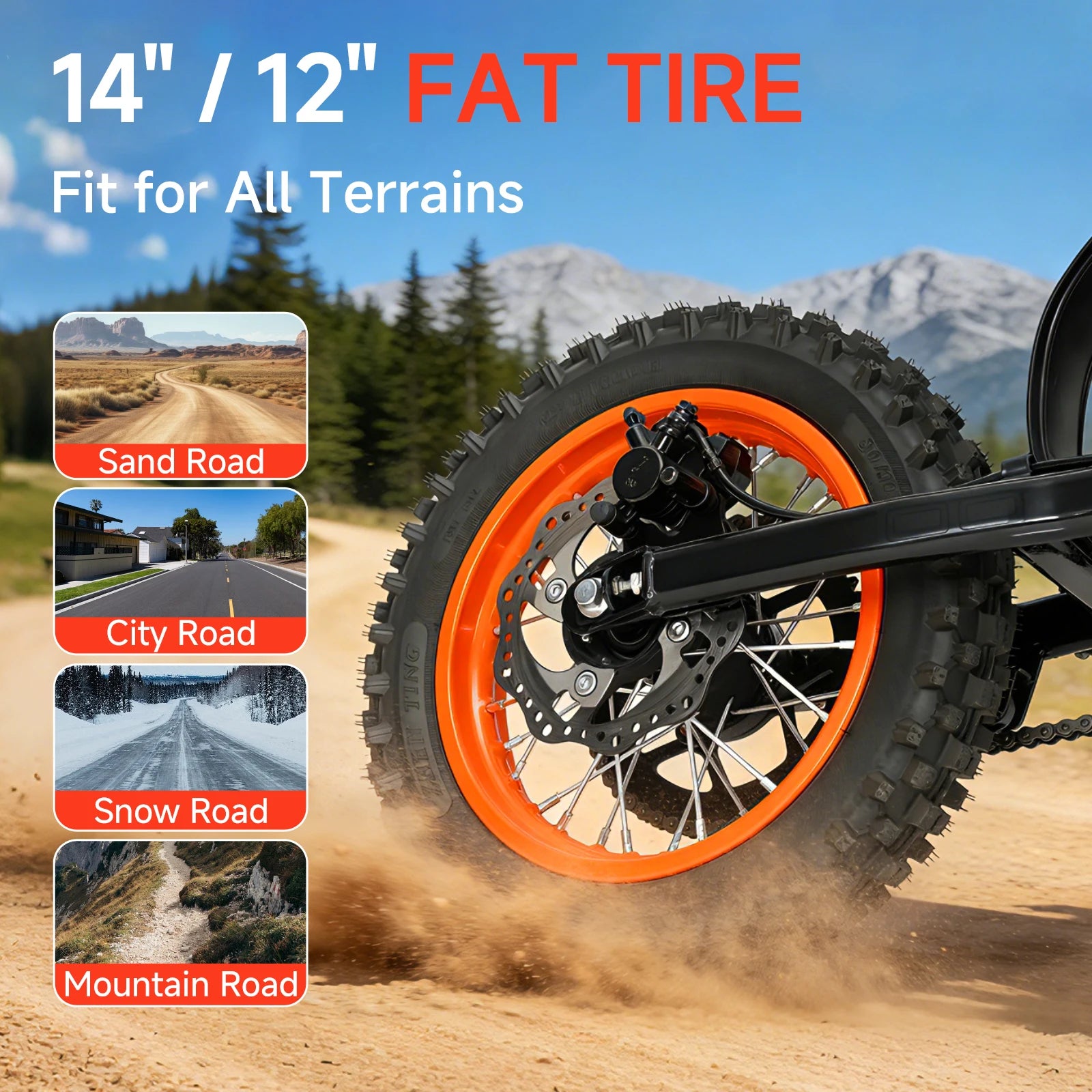 Electric Dirt Bike 4500W Peak&Up to 60 Miles 50MPH 60V 28.8Ah Battery E-Bike 14/12" Fat Tire Electric Motorcycle