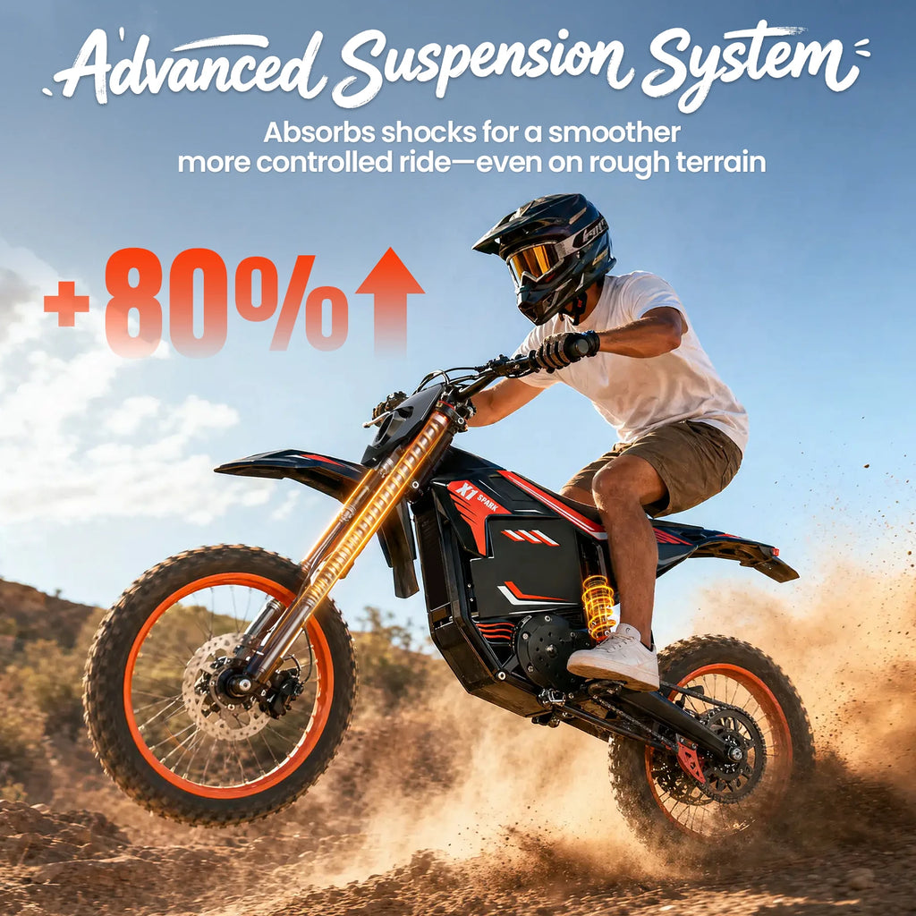 QRONGE X1 Spark L Orange Electric Dirt Bike 4500W Peak Electric Motorcycle 60V 28.8Ah E-Dirt Bike 50MPH 60 Mile Range E-Bike 17"/14"Fat Tire Electric Motorcycle For Mountain Off-Road Adults Teens 1-Year Warranty
