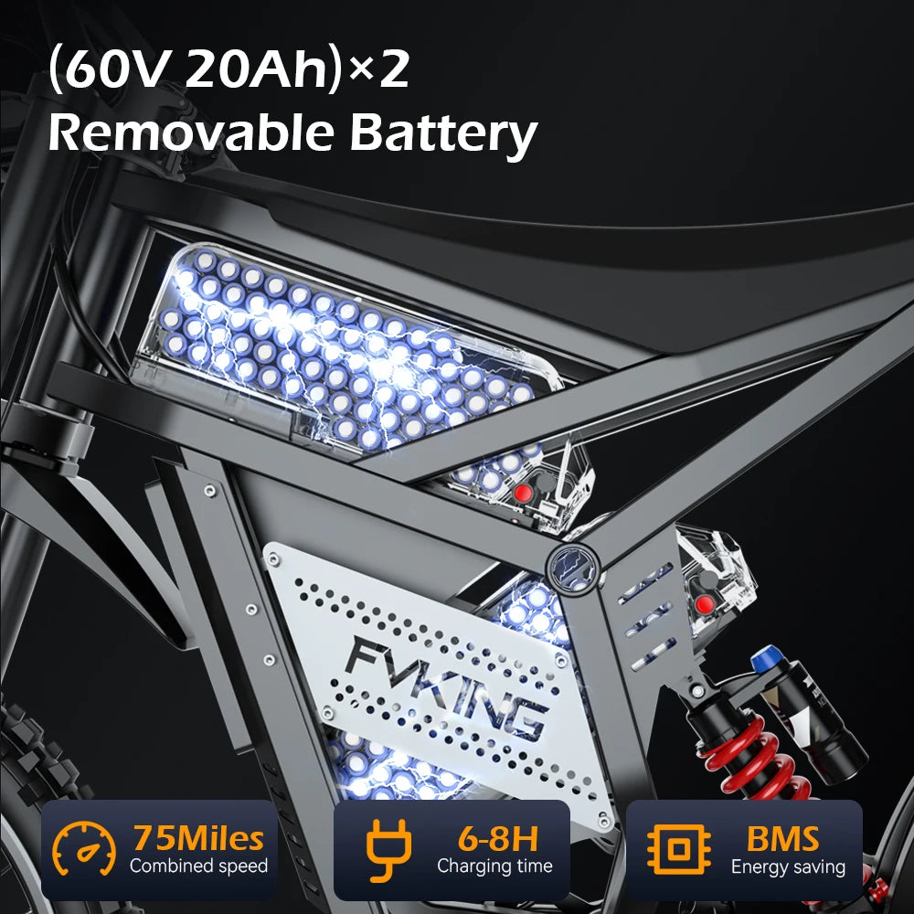 FVKING E6 Ultra Electric Bike 6000W Peak Electric Dirt Bike 60V30AH Battery 100km Speed 80Kmh Mountain Electric Motorcycle Adult