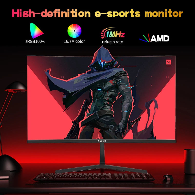 Gawfolk 27 inch Curved Gaming Monitor,180Hz PC Monitor Full HD 1080P, Frameless 1800R Computer Display with FreeSync & Eye-Care