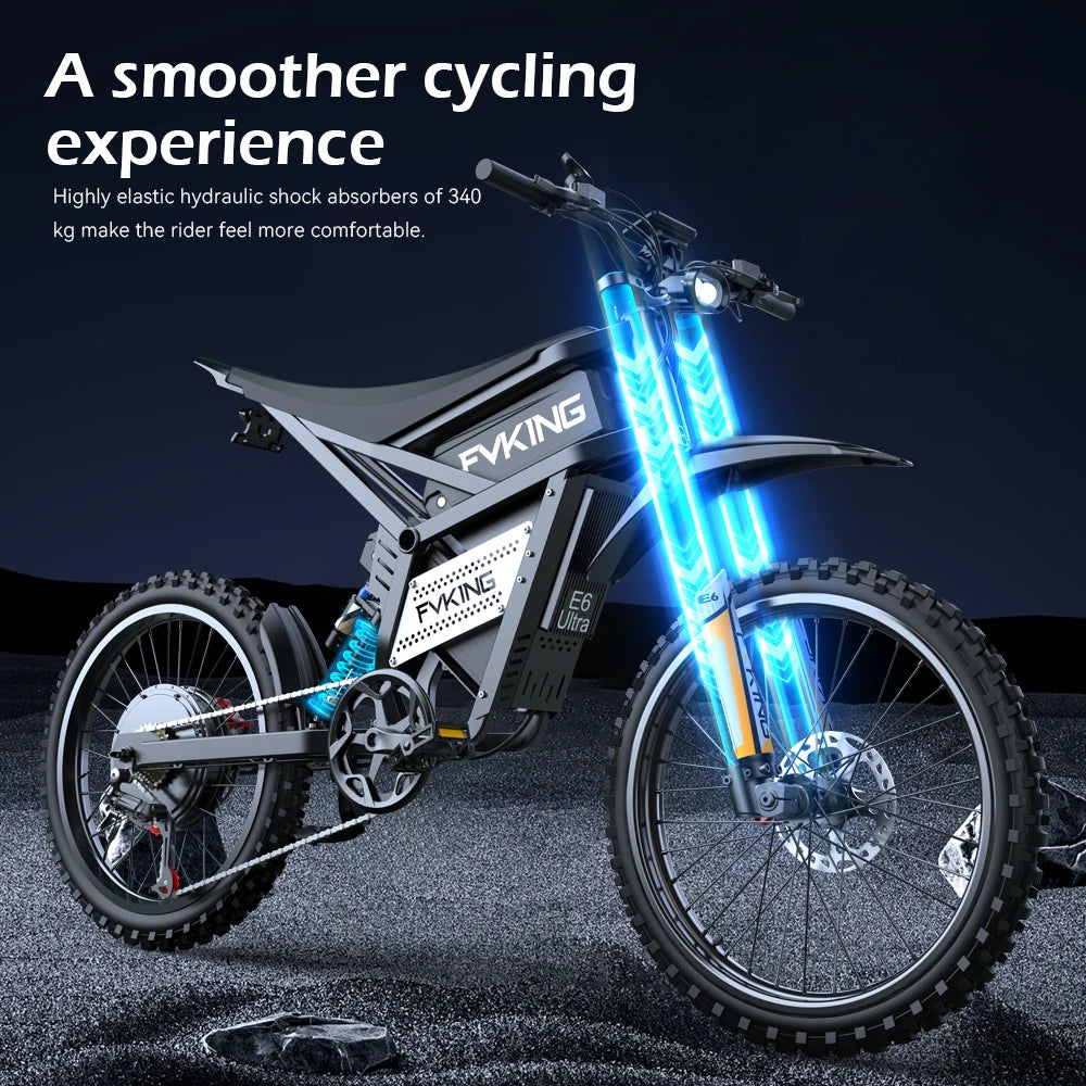 FVKING E6 Ultra Electric Bike 6000W Peak Electric Dirt Bike 60V30AH Battery 100km Speed 80Kmh Mountain Electric Motorcycle Adult