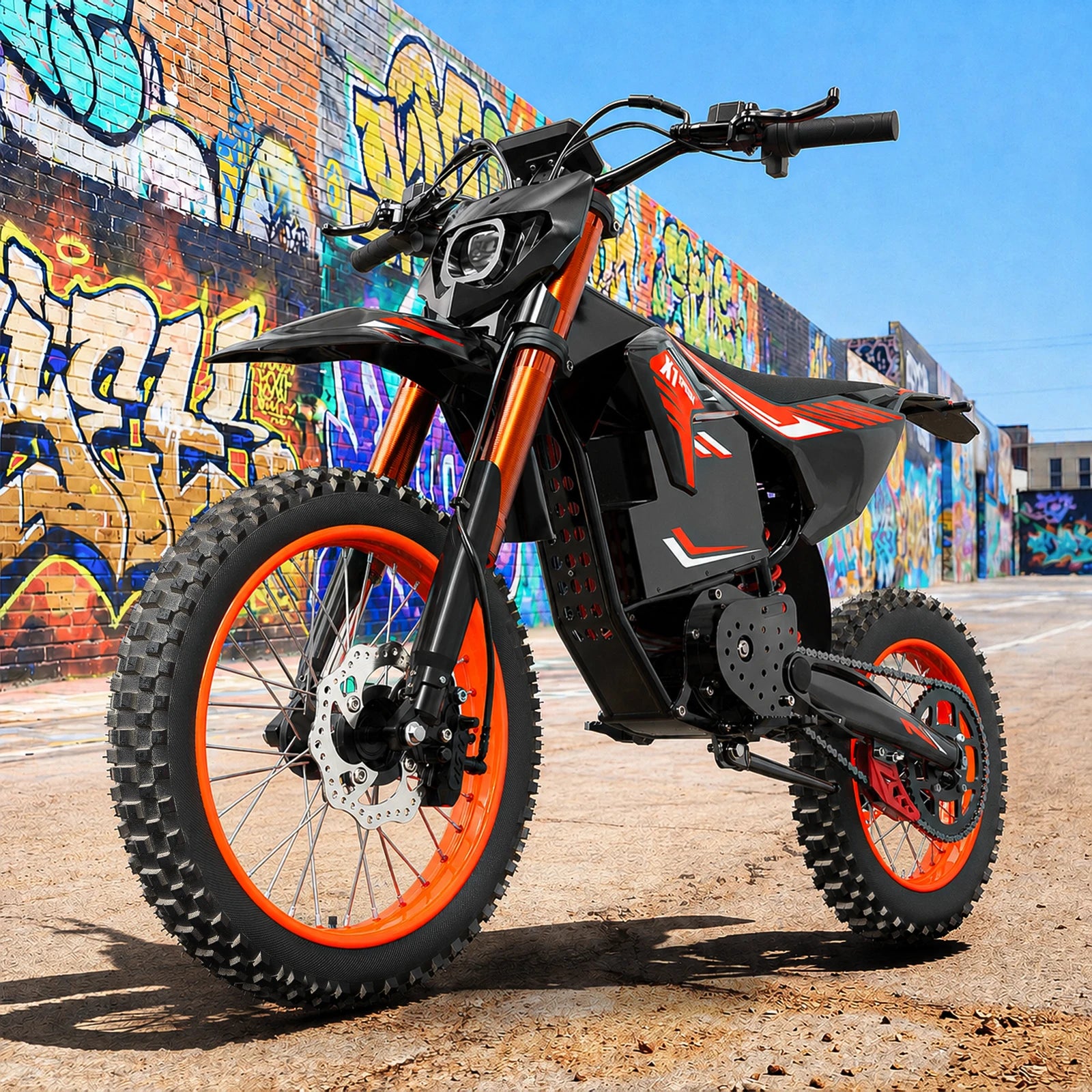 QRONGE X1 Spark L Orange Electric Dirt Bike 4500W Peak Electric Motorcycle 60V 28.8Ah E-Dirt Bike 50MPH 60 Mile Range E-Bike 17"/14"Fat Tire Electric Motorcycle For Mountain Off-Road Adults Teens 1-Year Warranty
